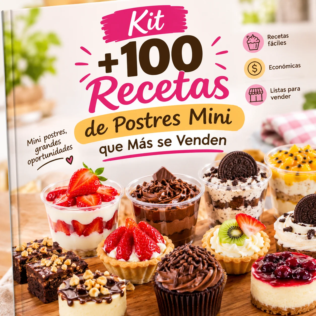 Portada completa del Kit de más de 100 Recetas de Postres Mini